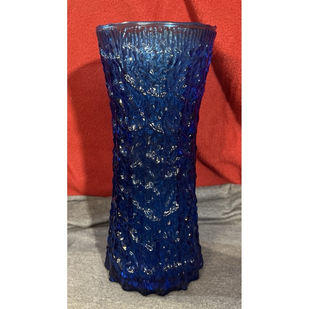 Vintage Blue1973 Italian Iced Rock Sculptured Glass Handcrafted‎ Vase (2021)